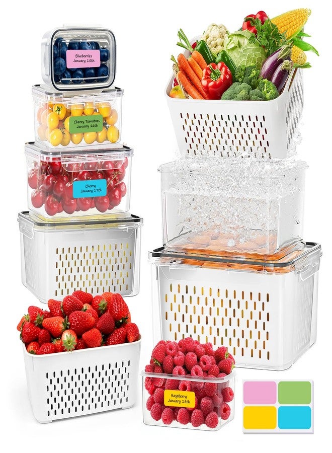 CAPHONT Large Fruit Containers for Fridge, Airtight Food Storage Containers with Removable Colander, Dishwasher and Microwave Safe, Berry Produce Container Keep Fruits, Vegetables, Meat Fresh Longer, 6 Pcs - Image 1